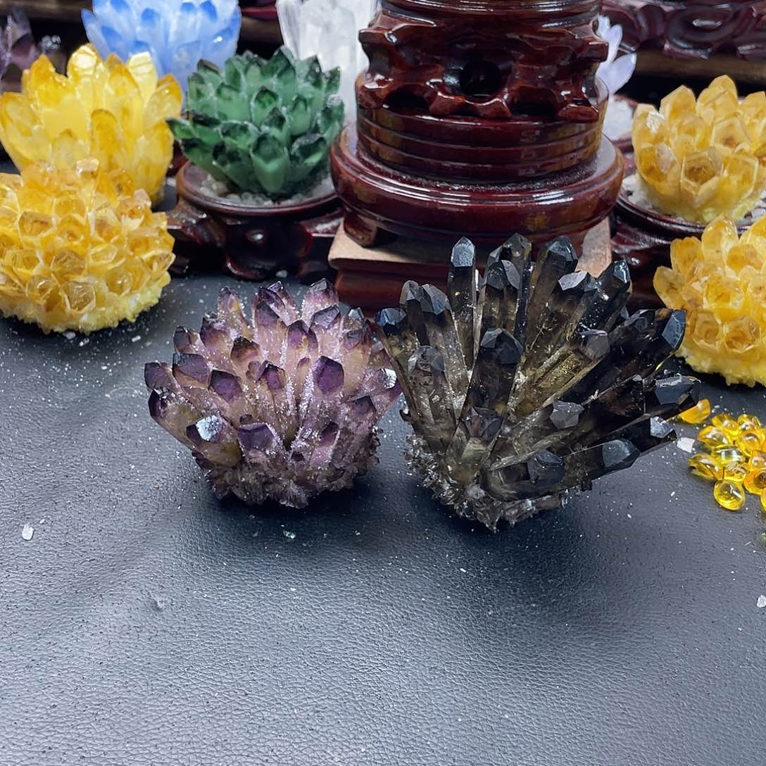 多***迎石材天然紫水晶，黑茶晶246