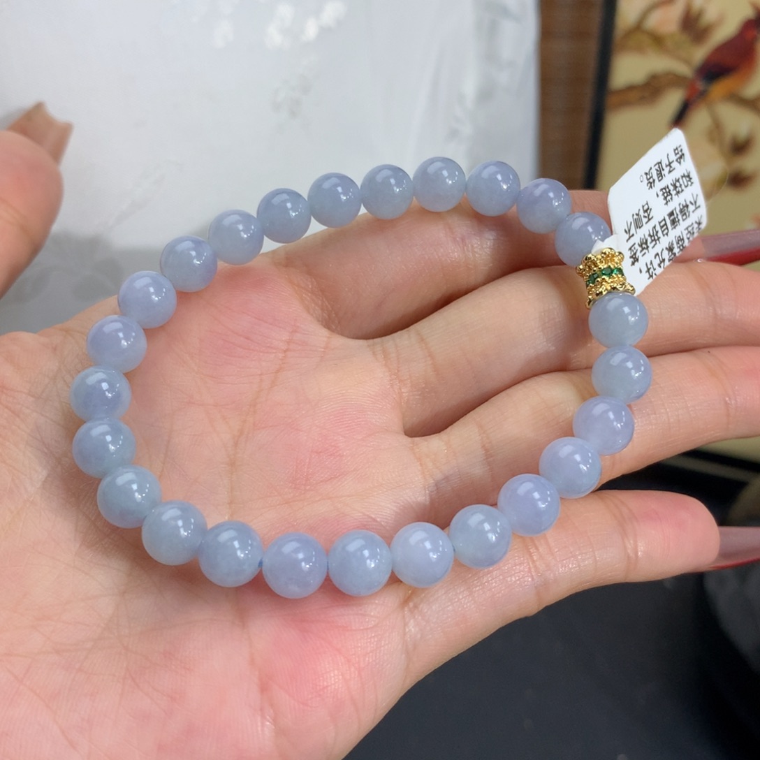 翡翠手链未镶嵌卡7胶润蓝手串