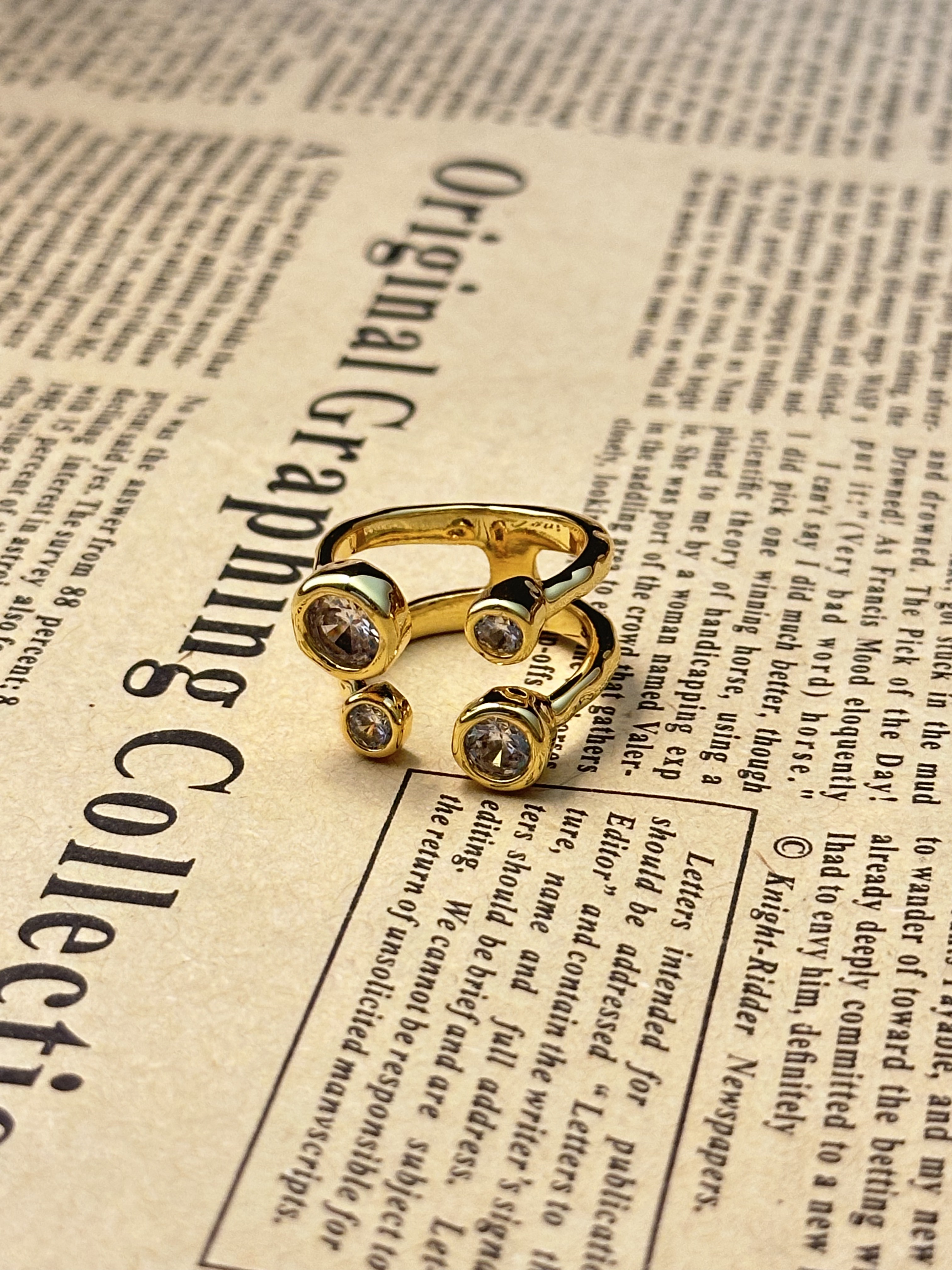 铜合金锆石戒指 中古镀金素金锆石戒指 R2243