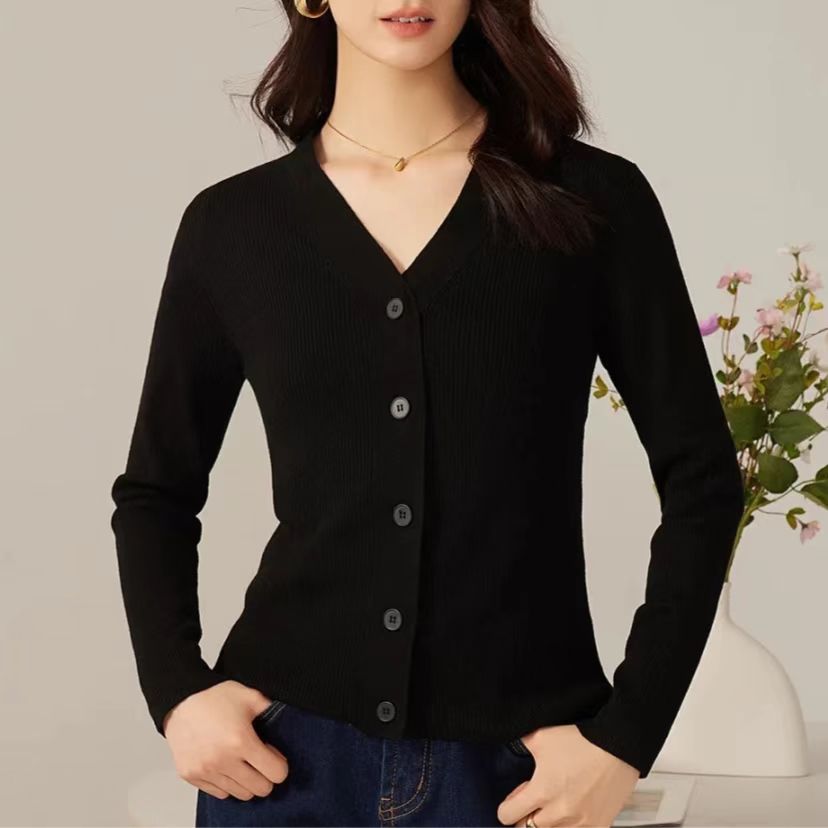 YAERMEI/雅而美春秋v领简约气质百搭修身显瘦针织开衫9767