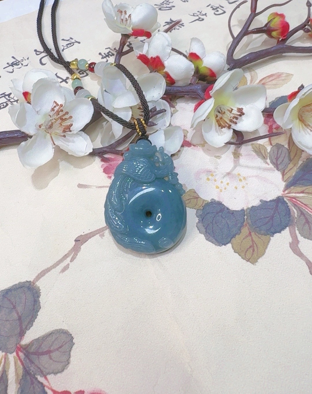 天然翡翠A货凤凰平安扣（多样性发货只发一个）宽33+高47+厚10送绳