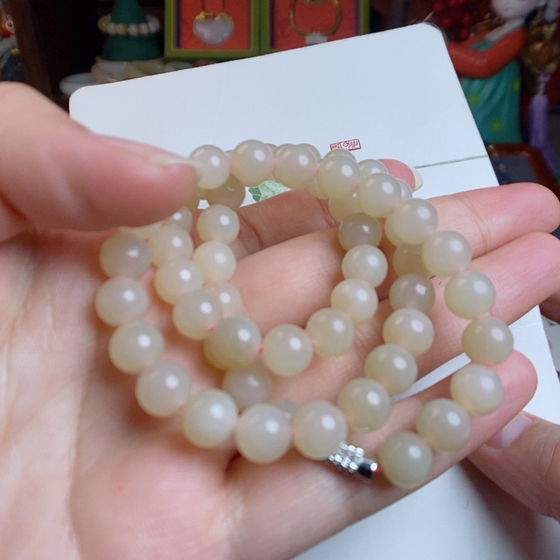 和田玉手链未镶嵌8粉