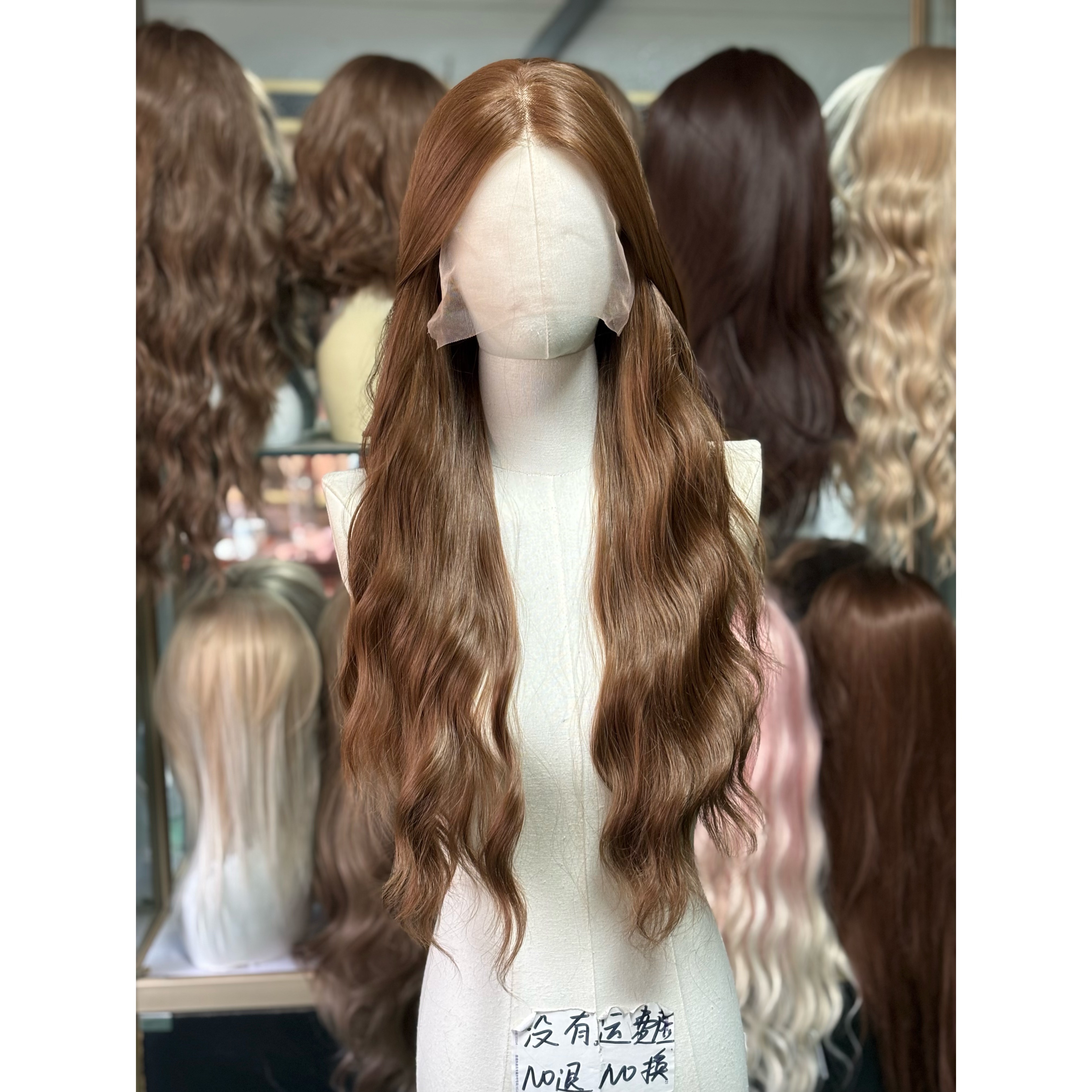 大蕾丝假发女前额手工钩织蕾丝隐形自然逼真进口丝羊毛卷全头套款