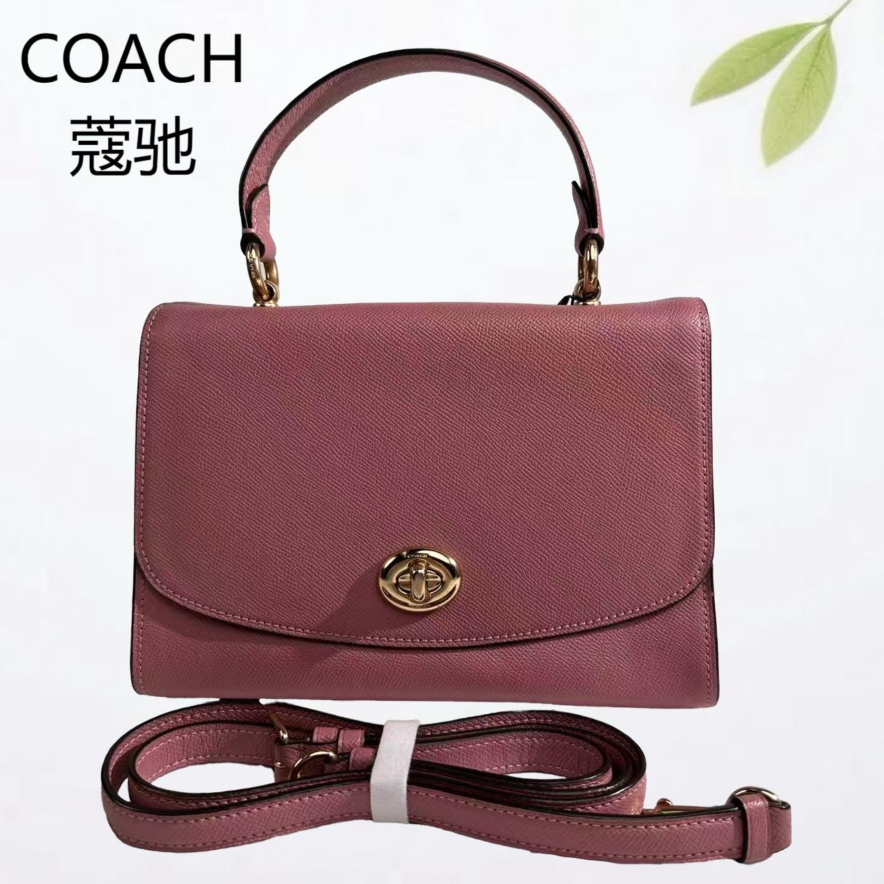 95新 COACH/蔻驰 95新 豆沙粉手提斜挎包G25804162底长24X17