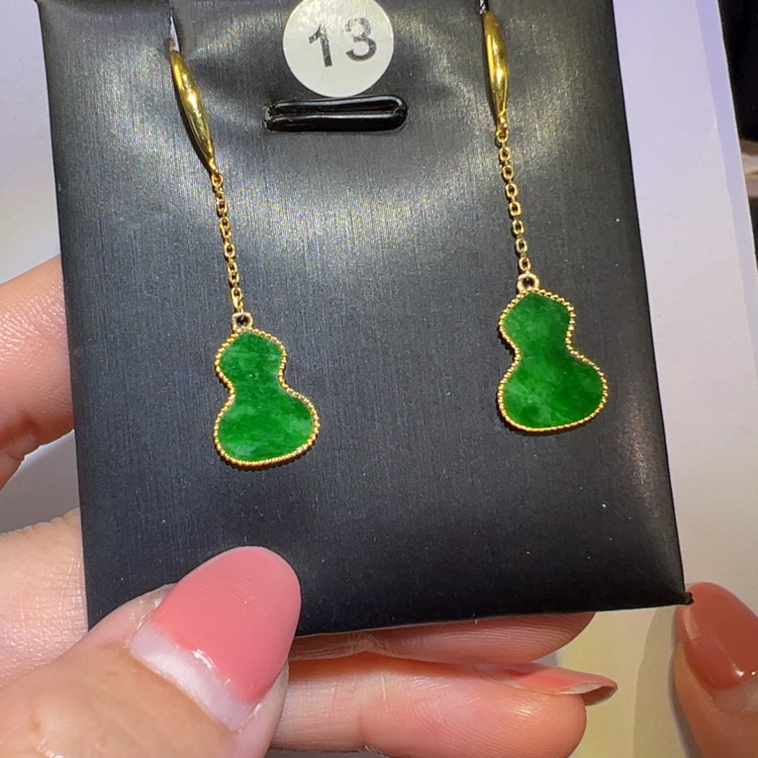 翡翠颈饰18K金镶嵌耳环