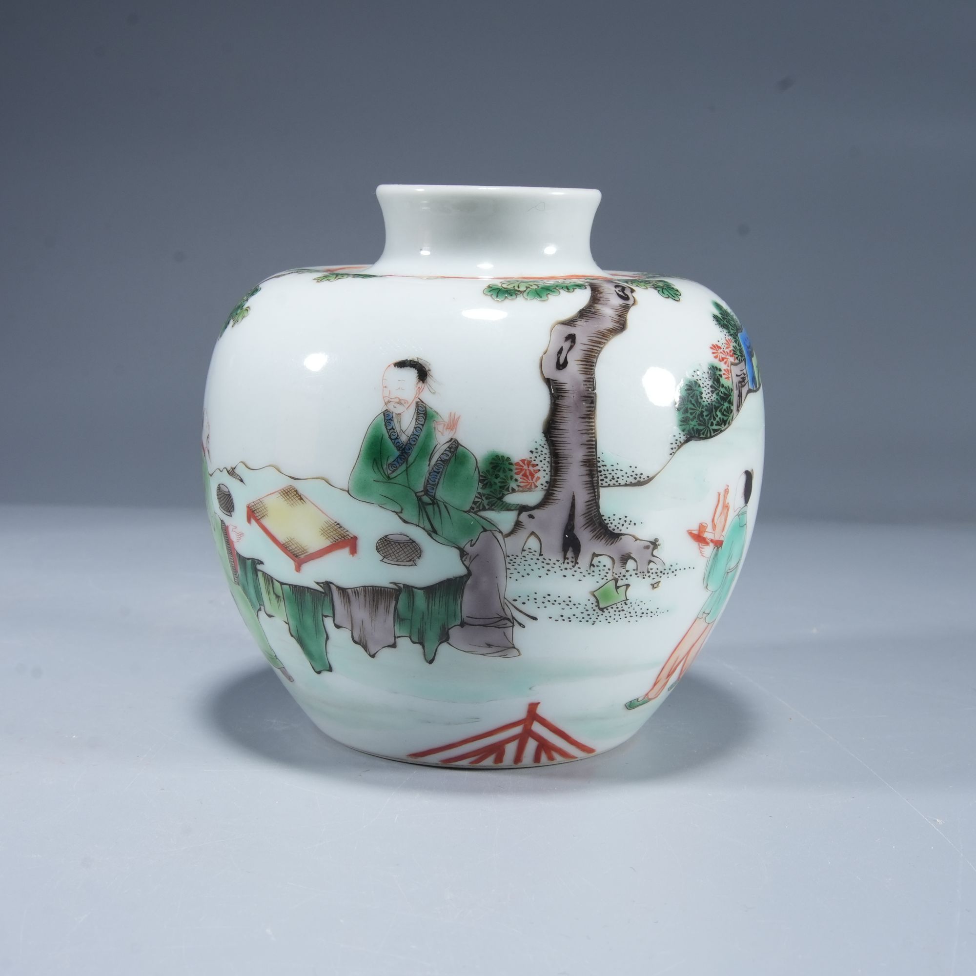 h551/清代 五彩对弈图苹果尊【华豫之门甄选】