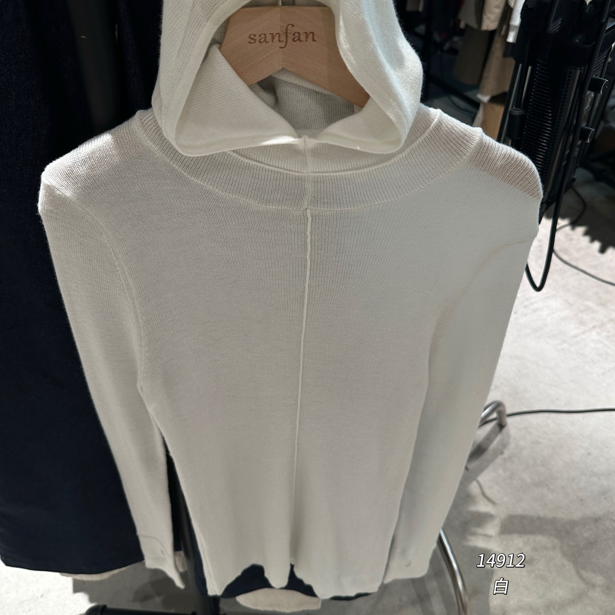 14912 WANGDAN（部分无水洗唛，介意慎拍)净版连帽针织衫