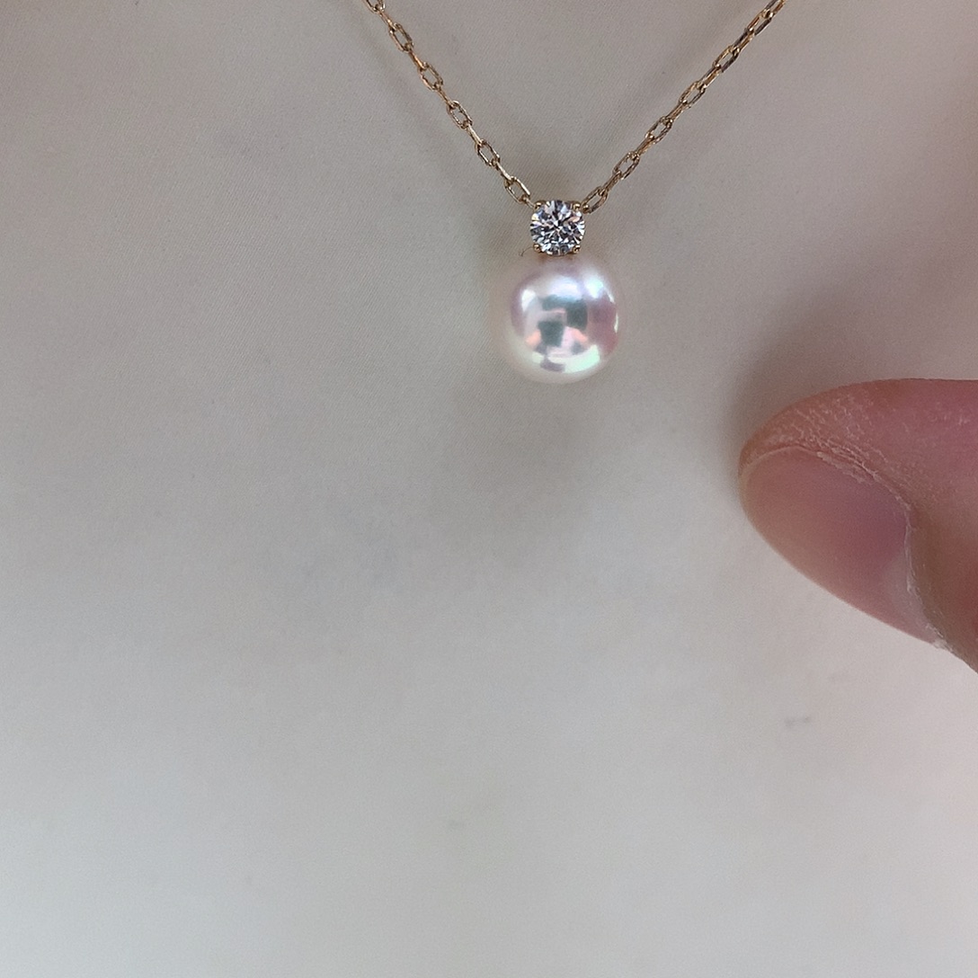 吊坠(赠链)18K金镶嵌海水珍珠8-8.5mm ak 戴妃