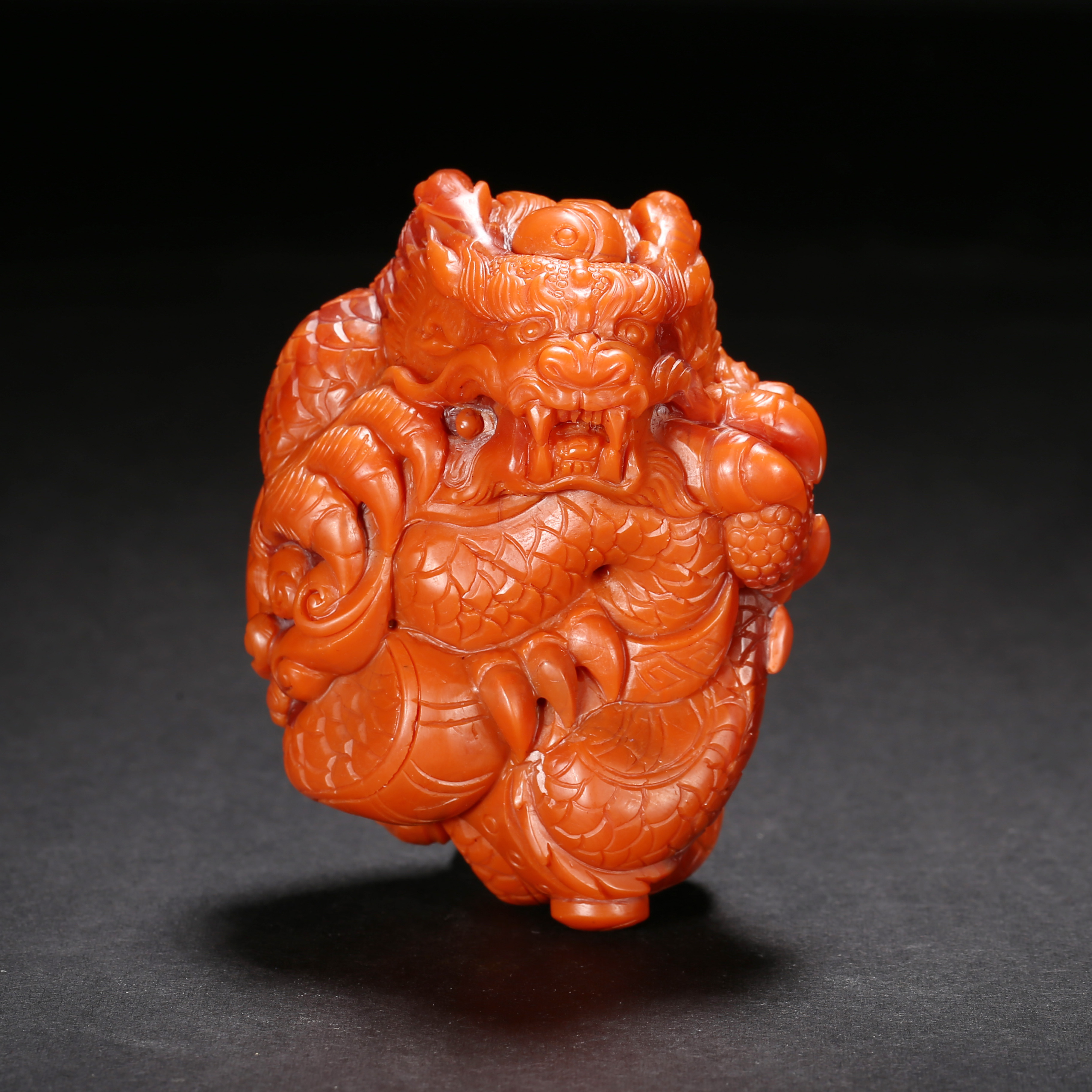 清代*浮雕龙纹南红把件/15XQ4172/南红玛瑙【北京文博】