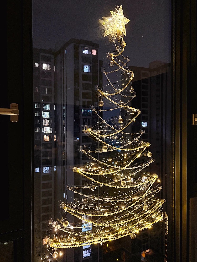 圣诞节玻璃圣诞树diy材料包装饰品配件落地窗家居氛围感场景布置