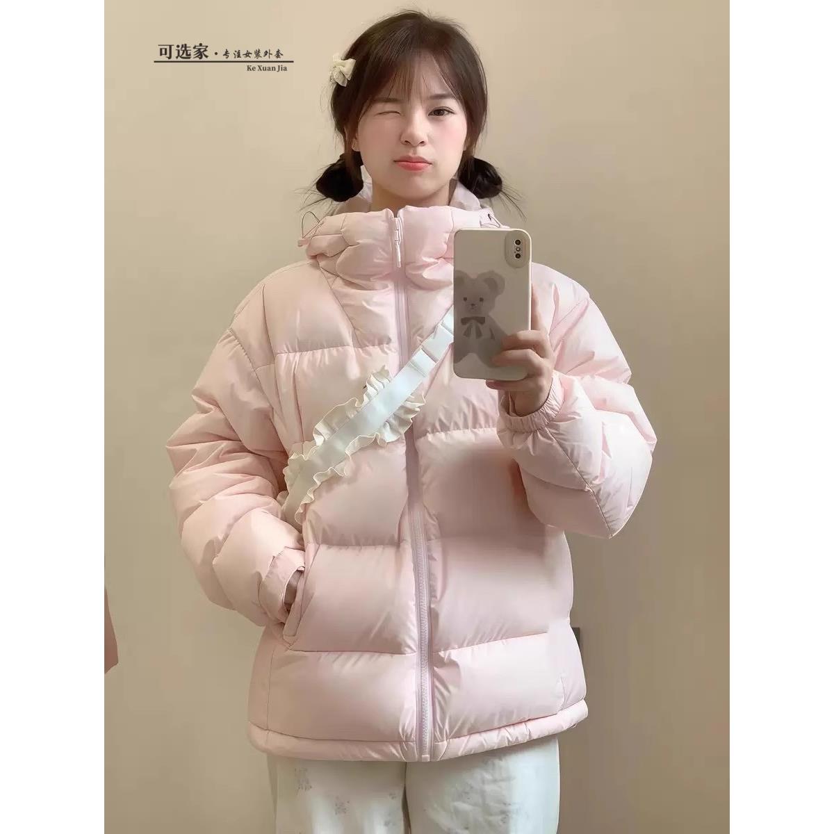 2025年新款冬季小个子粉色短款棉袄棉服女加厚保暖面包服棉衣外套