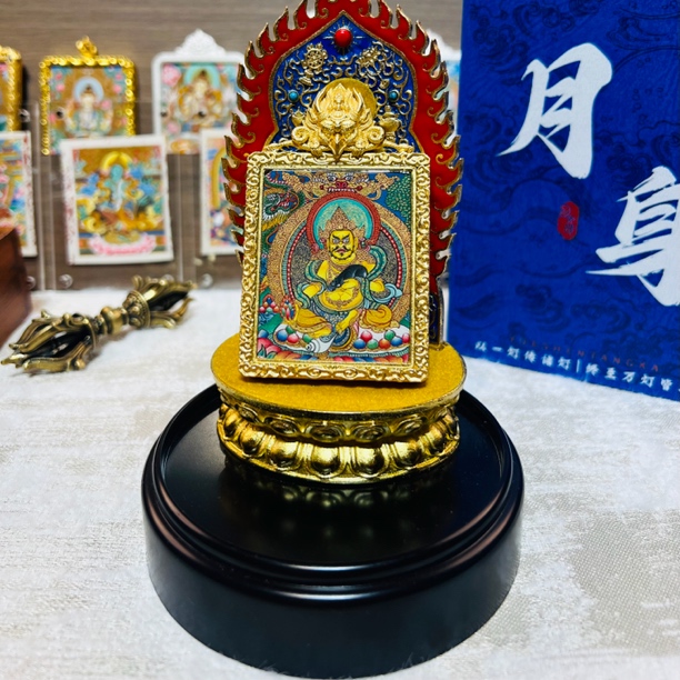 【黄财神】热贡纯手绘4x5cm唐卡
