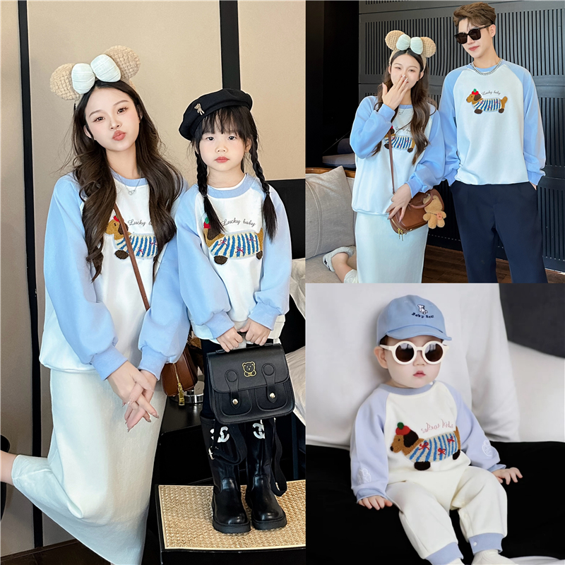 婴儿亲子装腊肠狗卡通一家三口连体衣新生儿撞色母女纯棉班服卫衣