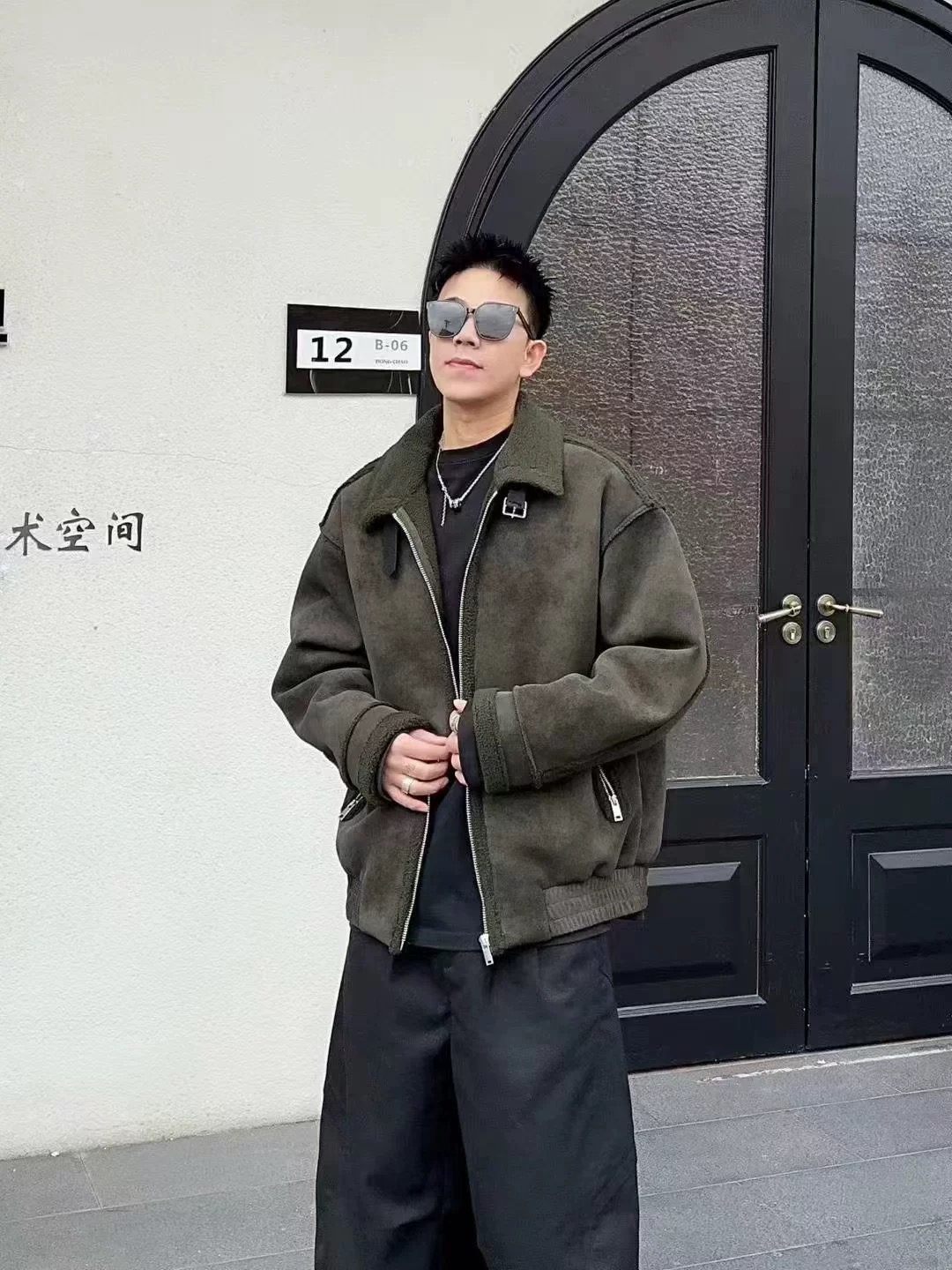 2025新款美式休闲风保暖冬季拉链翻领夹克休闲男装短款毛呢97725