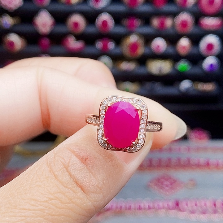 戒指红宝石银S925镶嵌