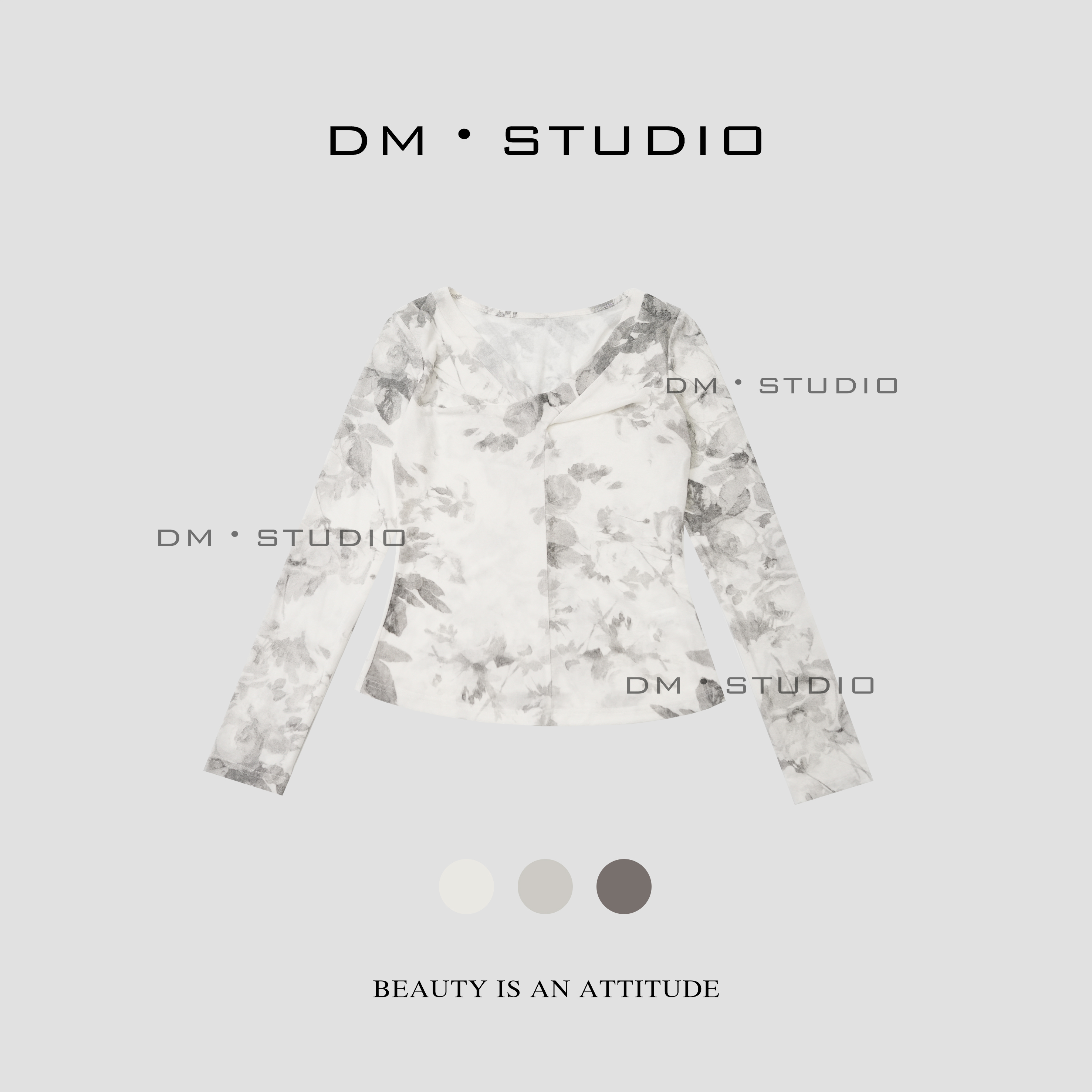 DEDM•STUDIODM/高级气质修身显瘦水墨扎染V领醋酸衬衣（81347）