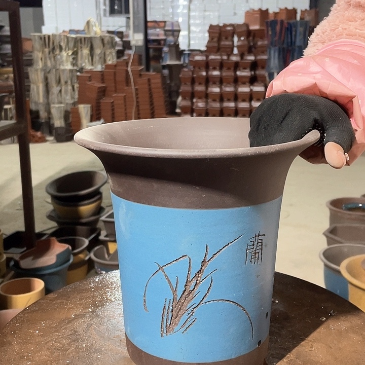 紫砂24.5蓝色兰花盆花盆