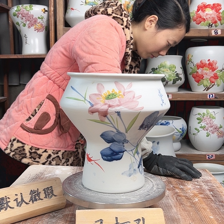 摆件高脚荷花新款陶瓷