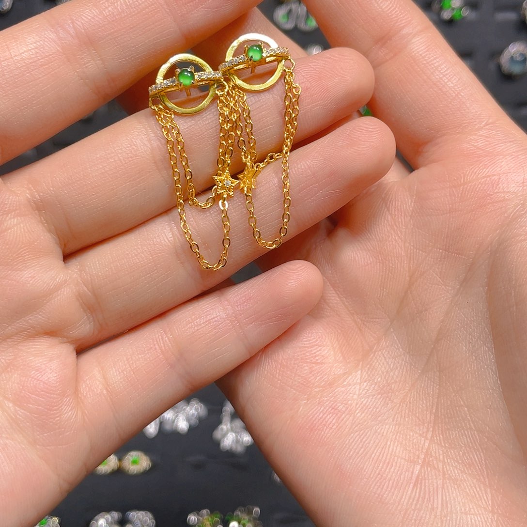 翡翠戒指银S925镶嵌耳钉