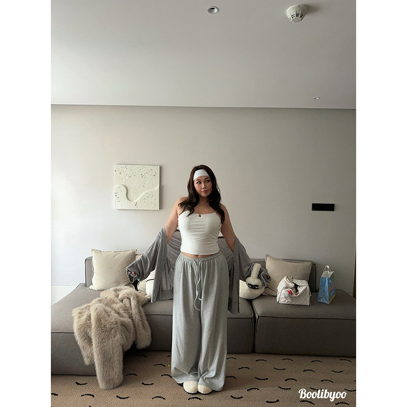 Boolibyoo Athflow淡人天菜 大码天丝羊毛开衫吊带条纹休闲裤套装