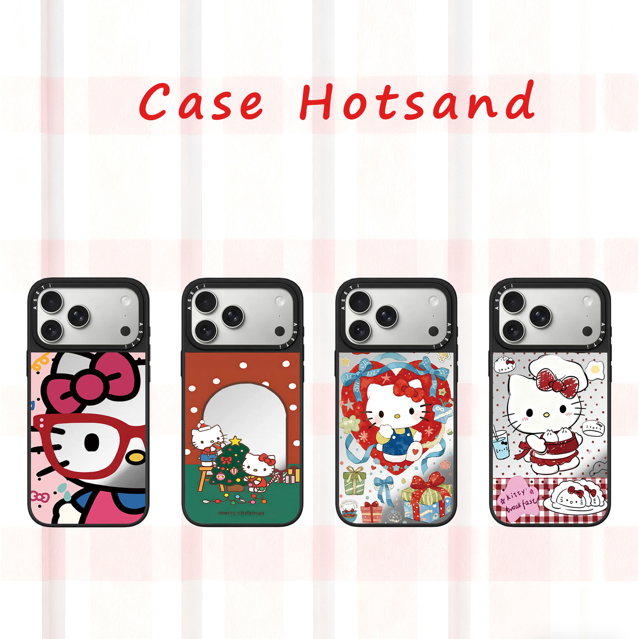 新款黑框镜面可爱KT猫手机壳适用于苹果iphone17/16/15/14/13系列