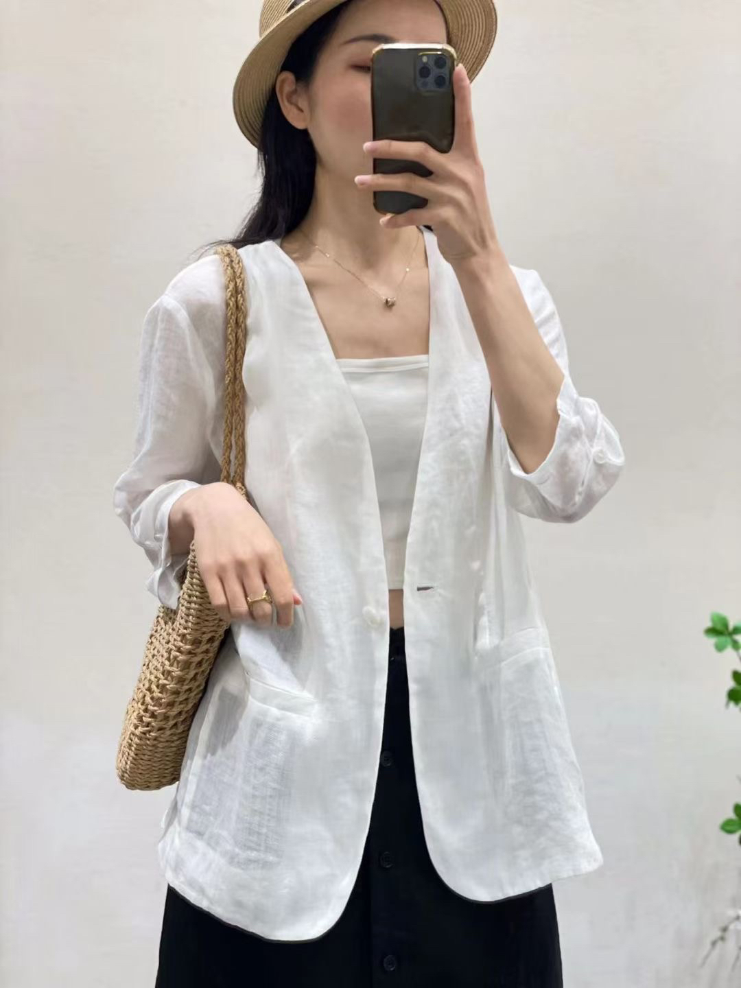潮品外穿亚麻外套