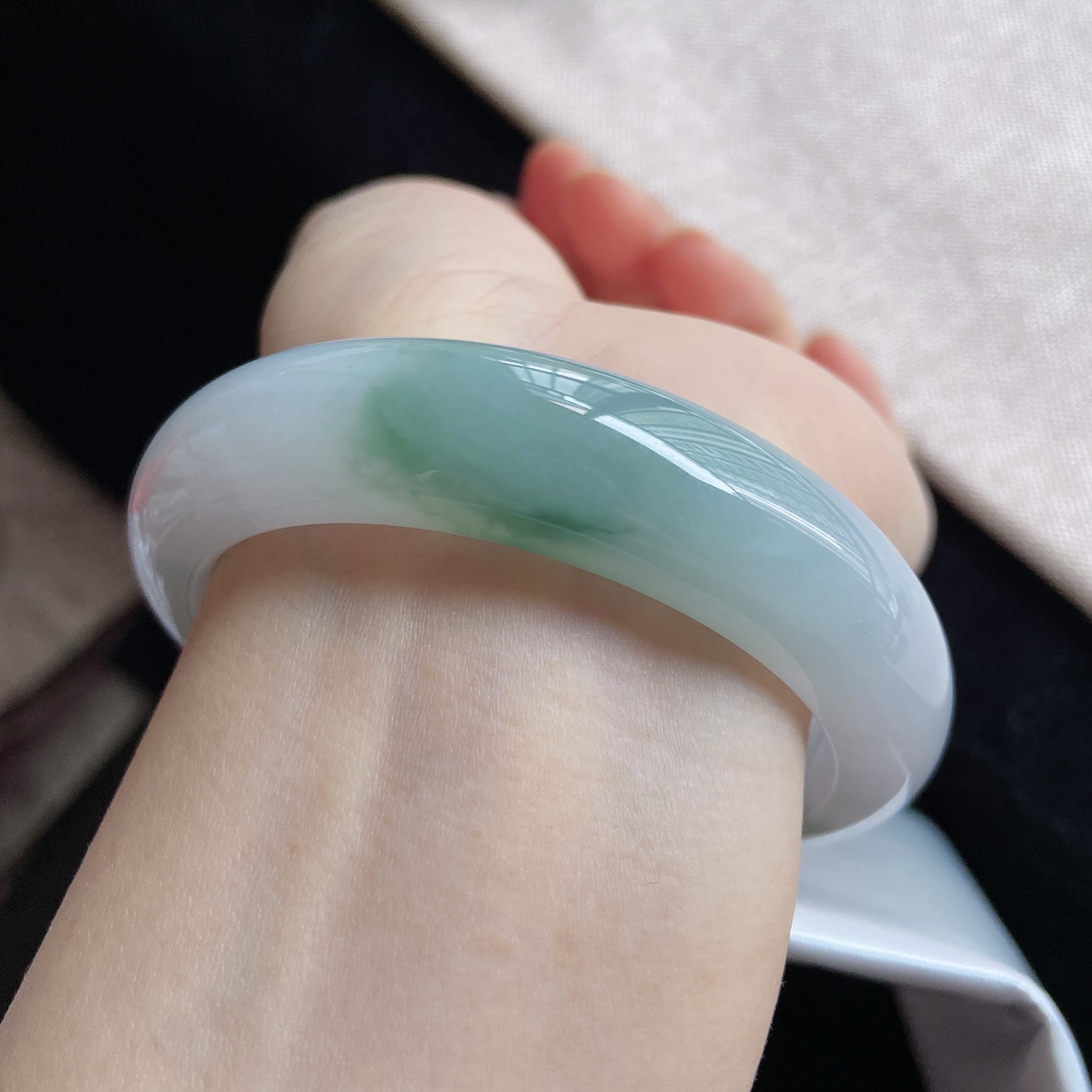 56圈飘蓝花翡翠手镯缅甸天然a货老坑宽版百搭轮胎妈妈玉镯G1M2