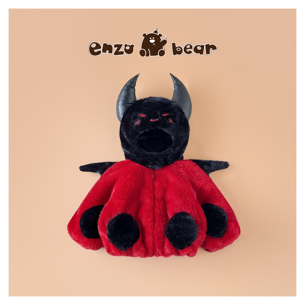 恩佐熊儿童高定款连帽加绒加厚小恶魔毛毛衣外套 EZX2590