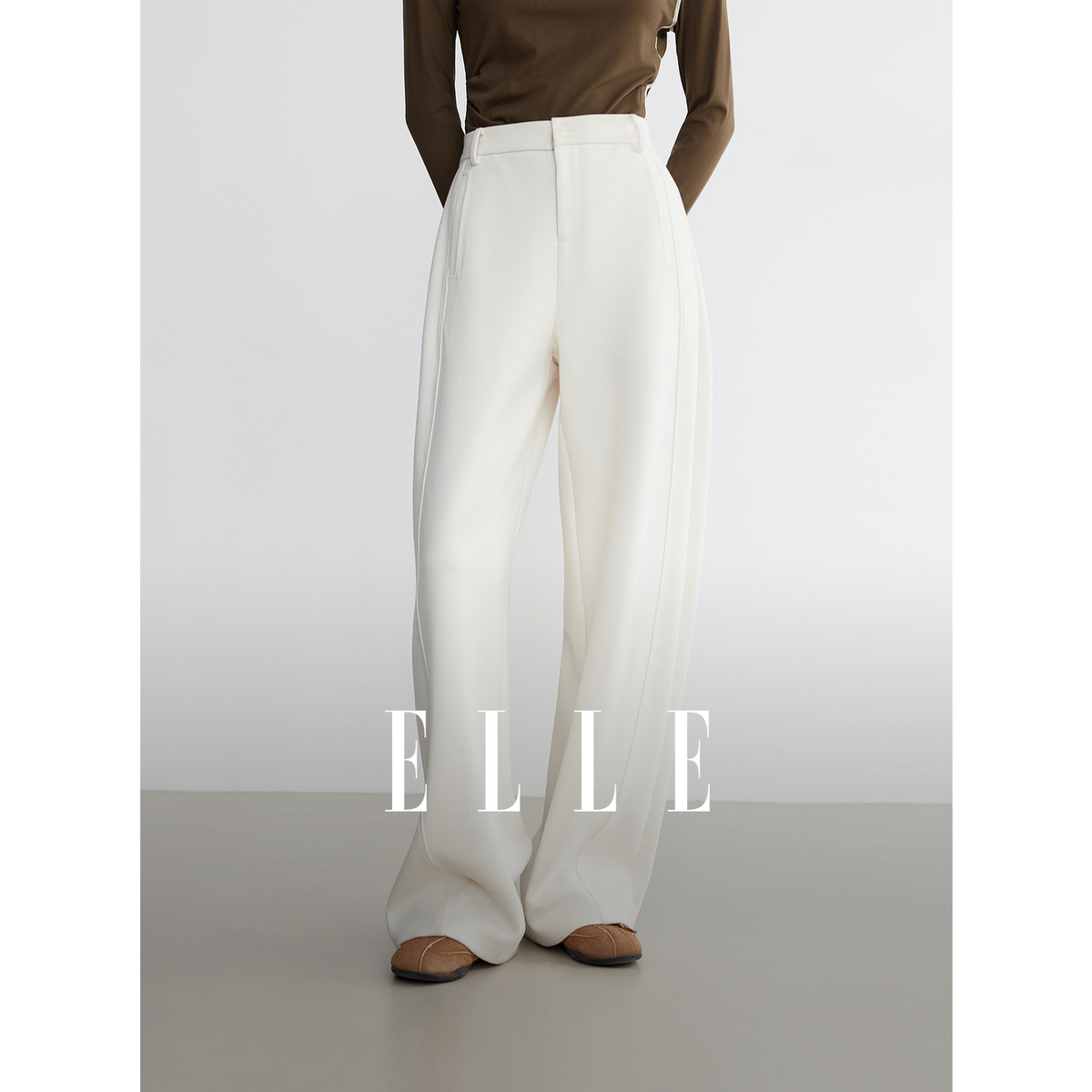 ELLE女装针织休闲裤子2025冬季新款时髦通勤简约香蕉裤L8WKS130