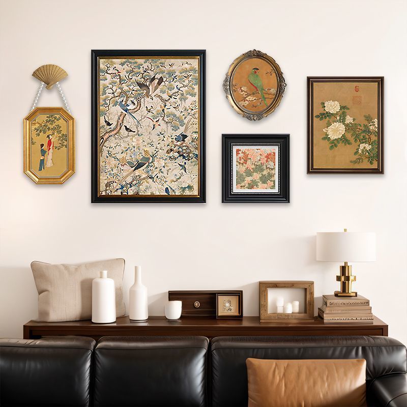 法式中国风装饰画新中式客厅沙发背景墙壁画中古花鸟挂画古风组合