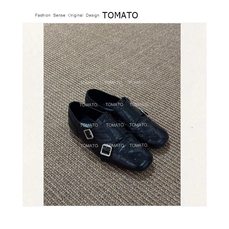 TomaTo-新款复古英伦风女乐福鞋手工鞋百搭布洛克小皮鞋C25XZ02