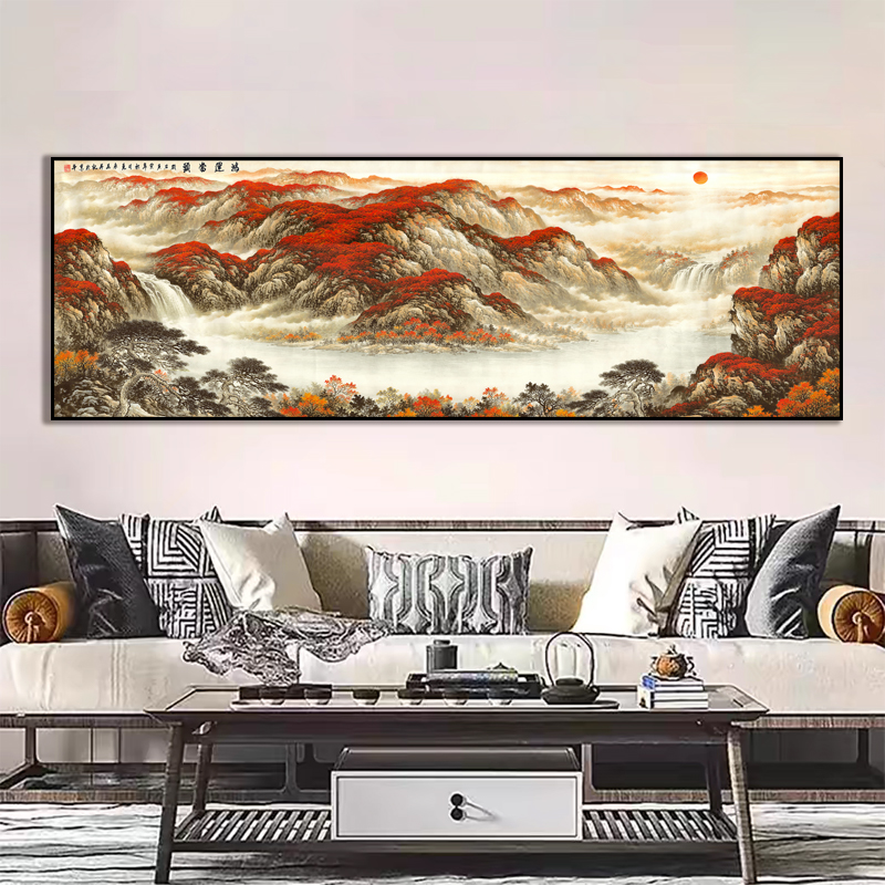 横版单幅鸿运当头中式水墨字画客厅书房沙发背景客厅背景墙挂画