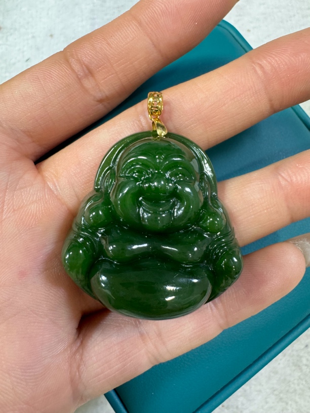 碧玉佛公吊坠菠菜绿