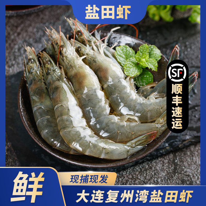正宗大连复州湾盐田虾肉质鲜甜鲜虾活冻30-40只/斤顺丰冷链鲜运L