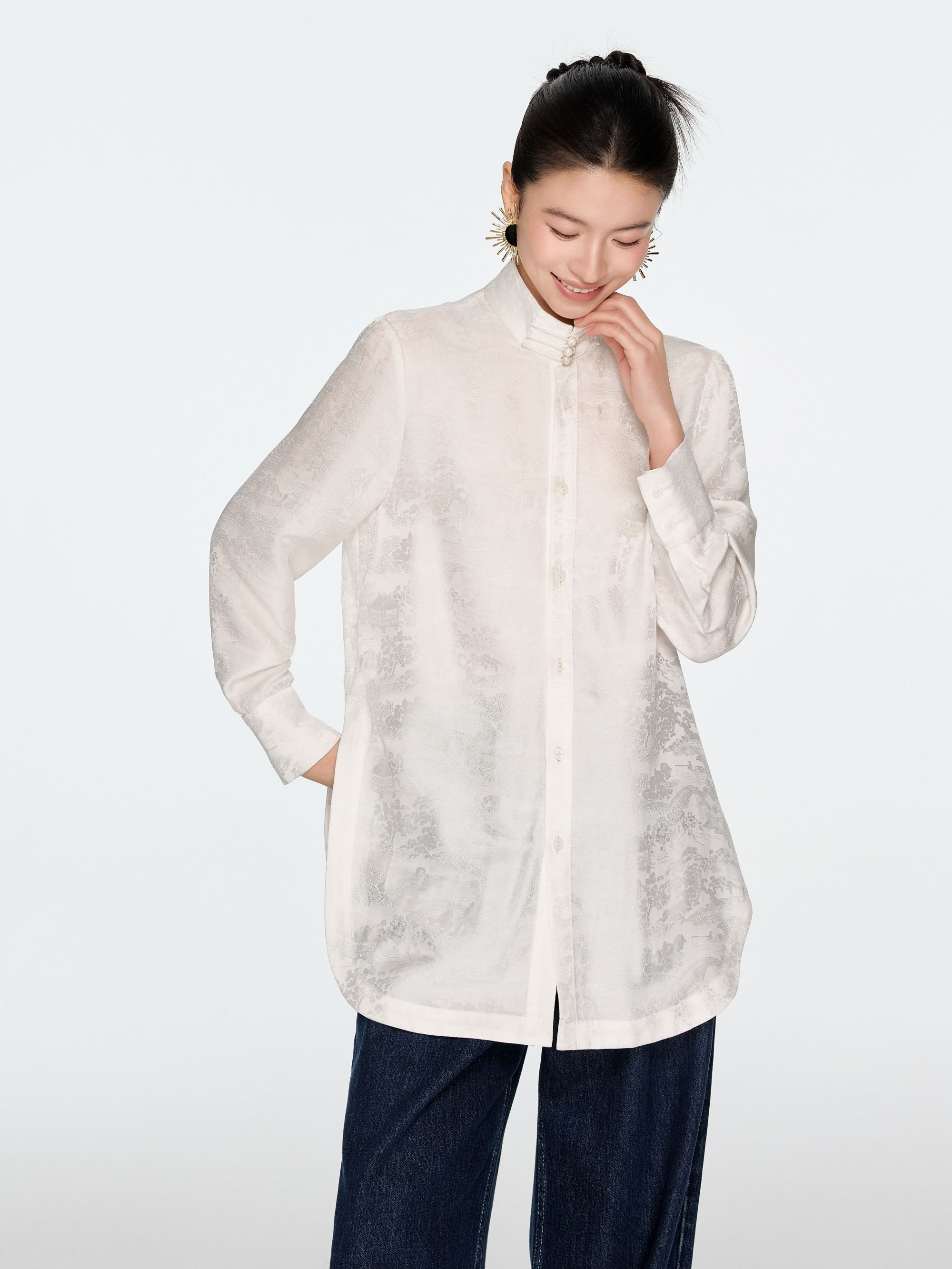 初见十三娘『素白』新中式国风桑蚕丝手工高定衬衣百搭打底汉服春季