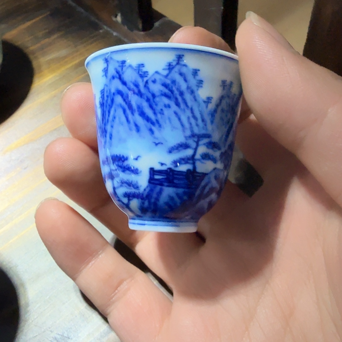 湖***军釉下青花柴窑单杯