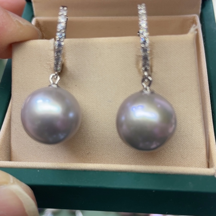 淡水珍珠耳饰银S925镶嵌饭*兜