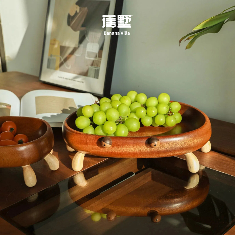 大小螃蟹收纳盘木质水果茶几零食盘干果收纳盘实木日系原创意果盘