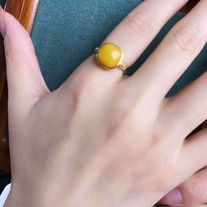 蜜蜡银S925镶嵌戒指戒指