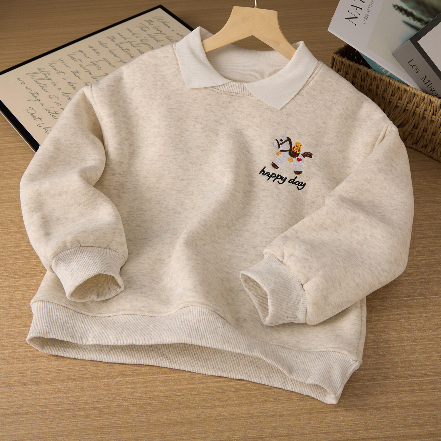 【马年刺绣亲子款糕糕绒】polo领男女童刺绣加绒儿童卫衣新年拜年服