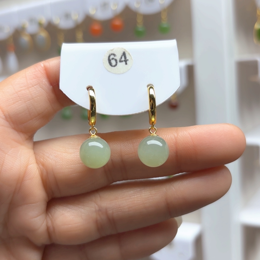 和田玉耳饰银S925镶嵌