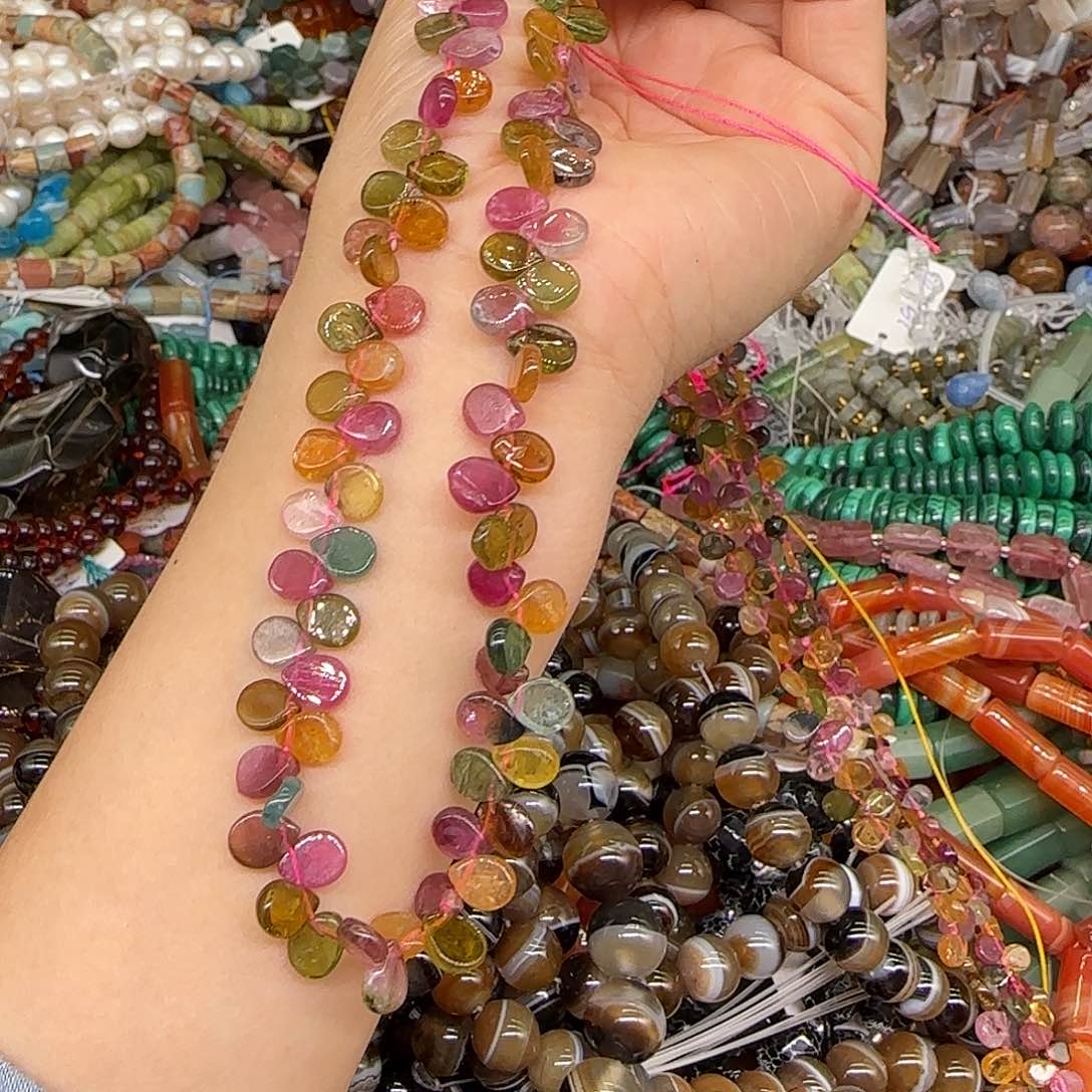 玛瑙/玉髓合金珠宝半成品坤*碧玺水滴拍三72发一条