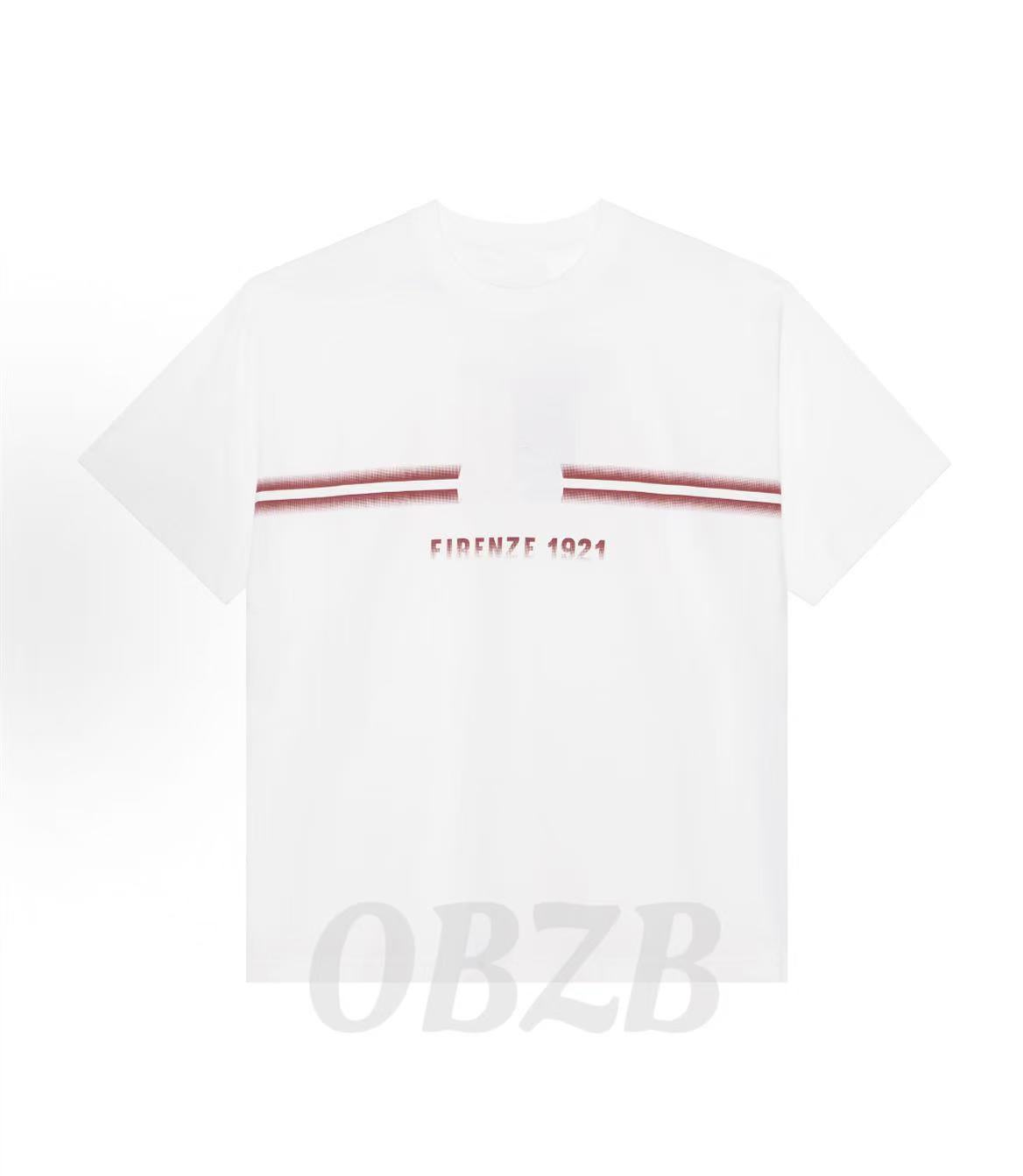 OBZB【G男女同款短袖】印花红字母条纹白色圆领短袖T恤2001