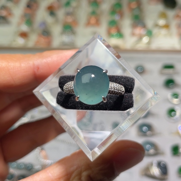 翡翠戒指银S925镶嵌天然翡翠A货