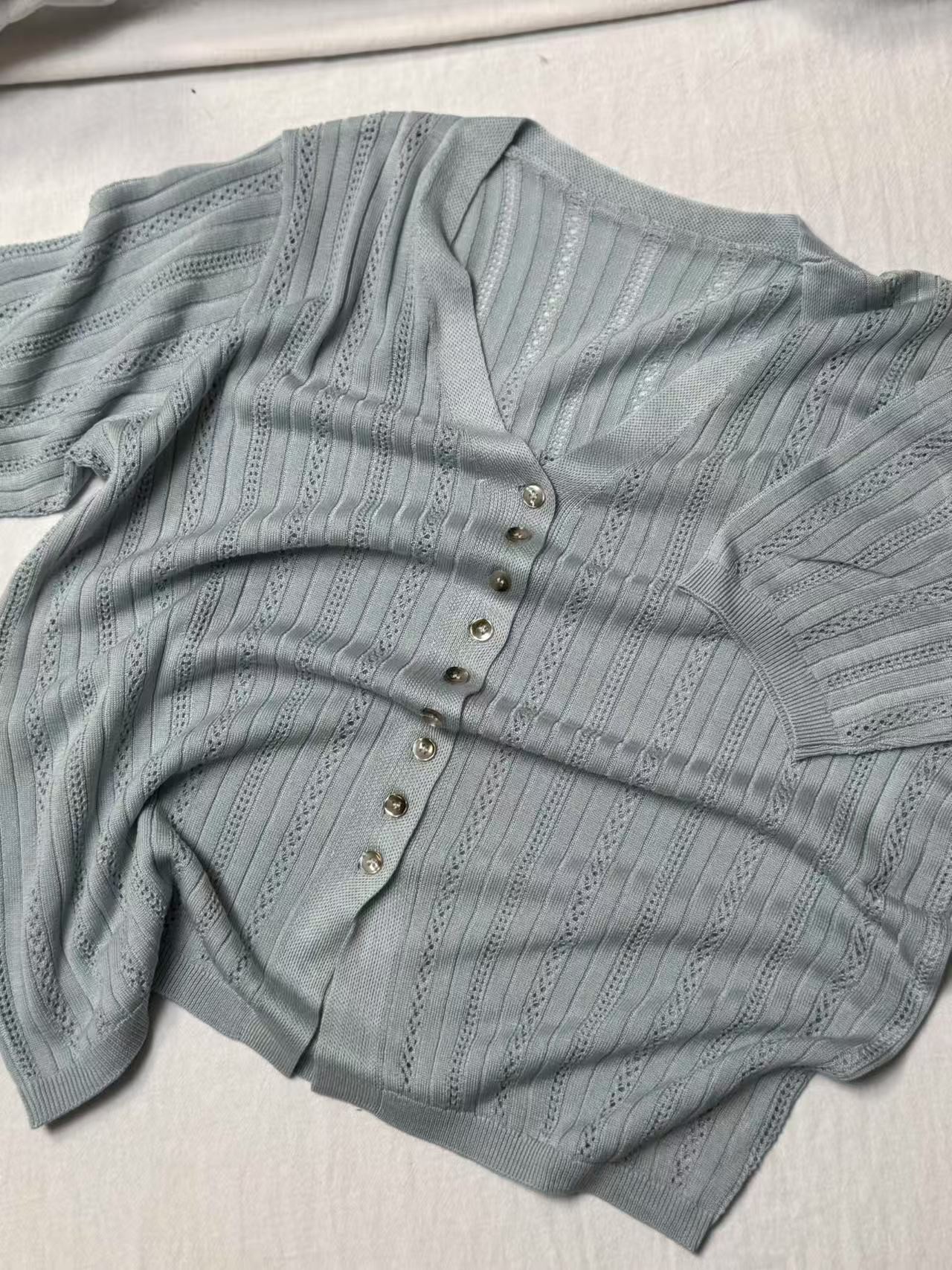 【欧琲】F314#V领纯色针织短袖