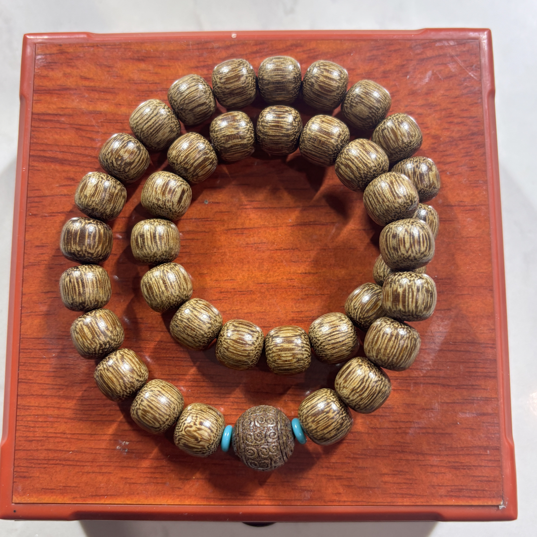 c485黑油檀香卡1.2cm双圈手串