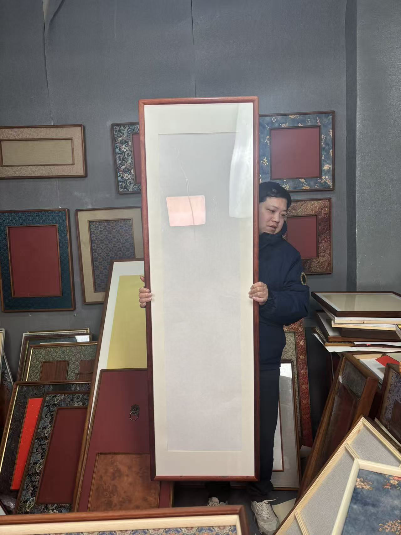 实木榫卯 高端画框 外框45x160镂空开口34x138 配宣纸 卡纸