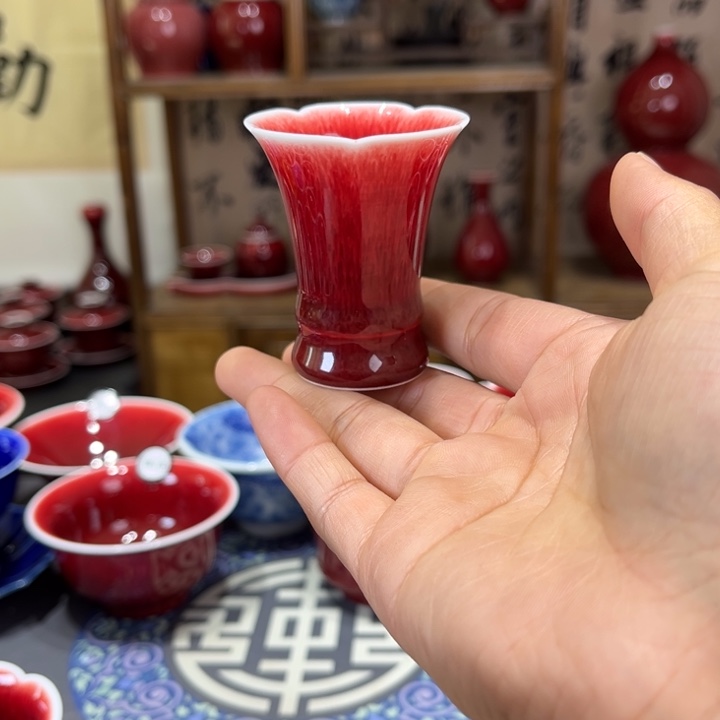 雅***雪景德镇陶瓷浅行窑花口杯