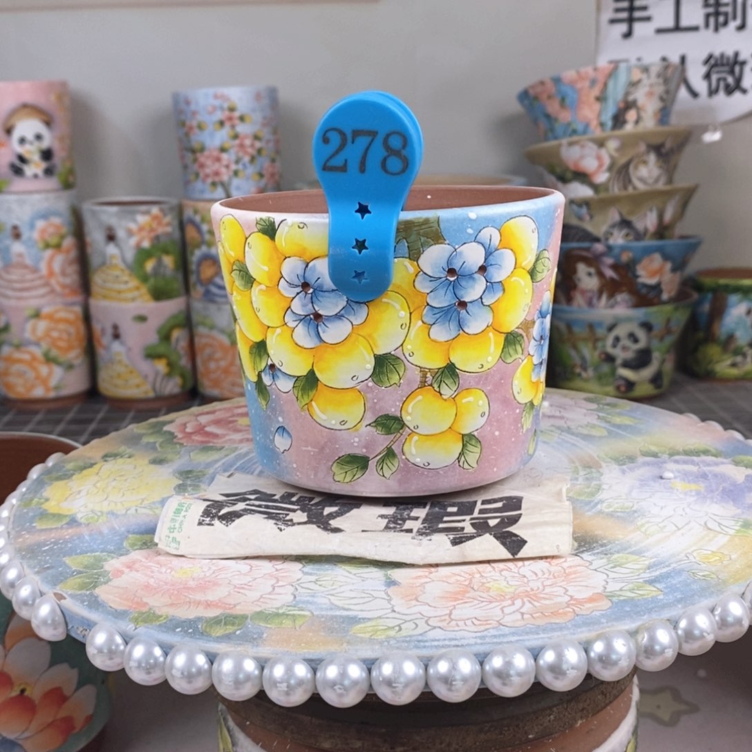 紫砂花盆红陶手绘花盆