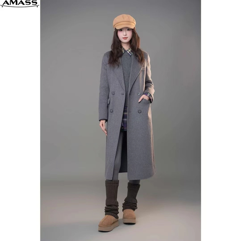 AMASS/阿玛施秋冬新款时尚简约气质经典系带双面呢大衣女 5400860